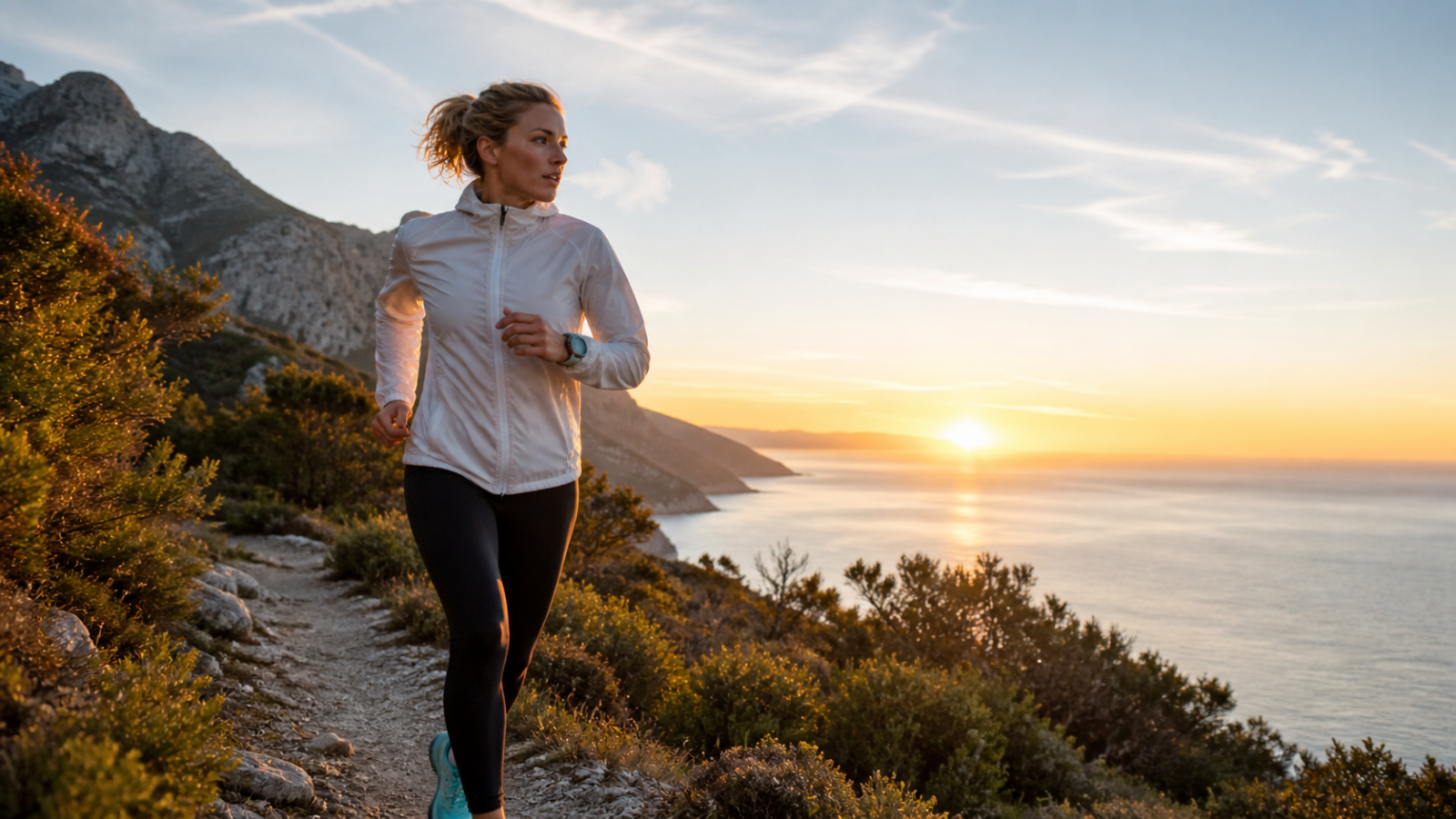 Ein Läufer bei Sonnenaufgang in der Natur als Symbol für Herzgesundheit und gesteigerte Ausdauer.